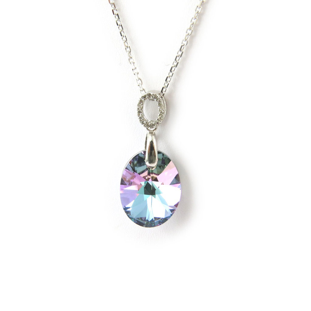 Collier Argent \'Sissi\' violet boréal (Crystal) - 30x17 mm - [N3506]