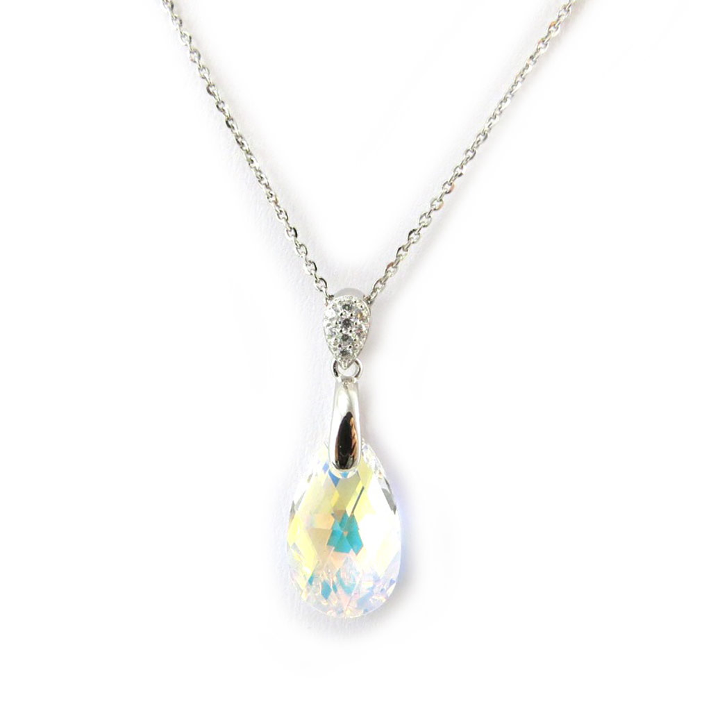 Collier Argent \'Sissi\' blanc boréal (Crystal) - 27x10 mm - [N3539]