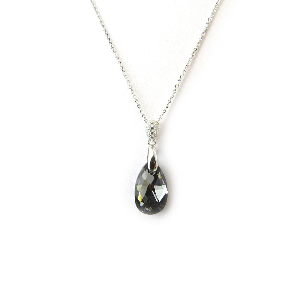 Collier Argent \'Sissi\' gris (Crystal) - 27x10 mm - [N3540]