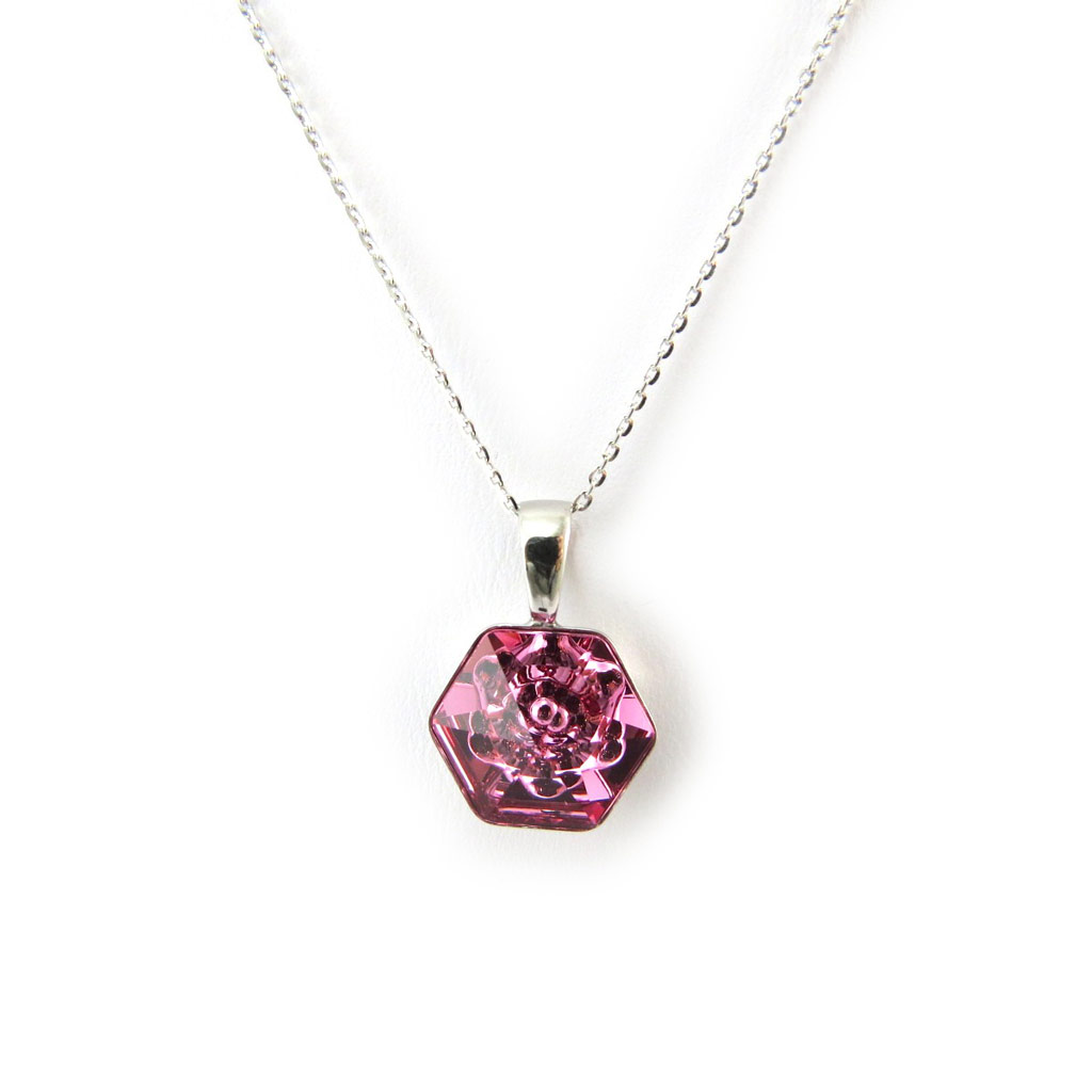 Collier Argent \'Rosa Romantica\' rose (Crystal) - 25x17 mm - [N3553]