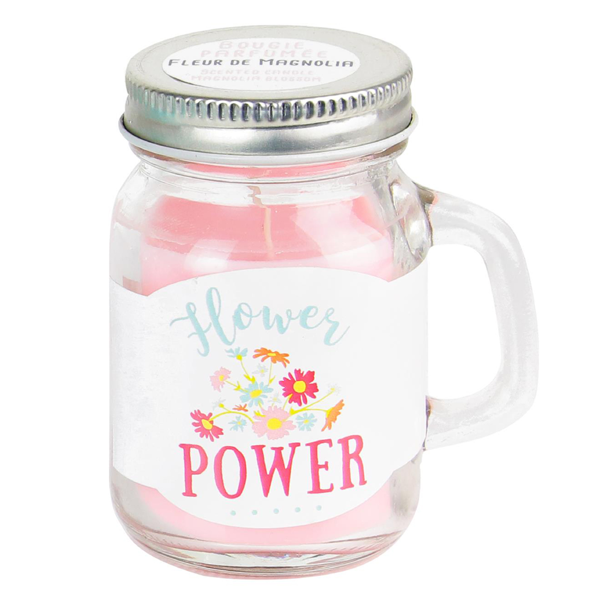 Bougie parfumée mason jar \'Messages\' (Flower Power) - 85x50 cm - [Q3024]