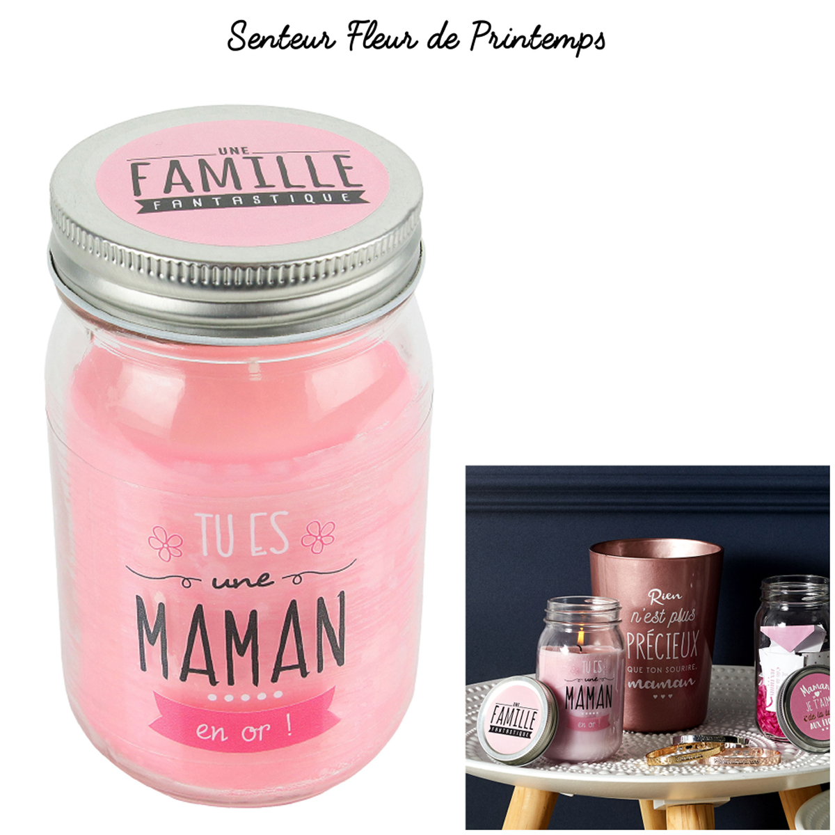 Bougie parfumée mason jar \'Maman\' (Tu es une Maman en or !) - 127x75 cm - [Q3954]
