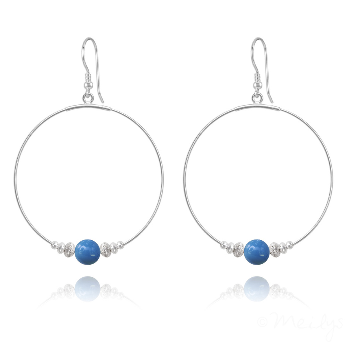 Boucles d\'oreilles argent artisanales \'Mineralia\' bleu argenté - 50 mm 8 mm - [Q4208]