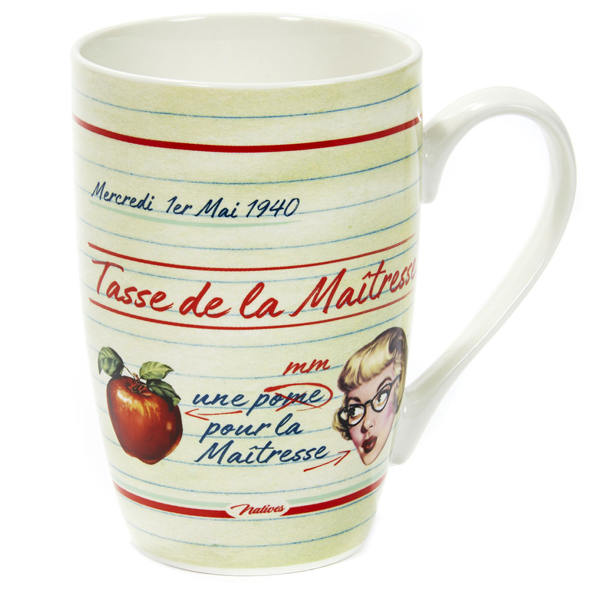 Grand mug porcelaine \'French Vintage\' (Tasse de ma Maîtresse) - 13x85 cm (46cl) - [Q6971]