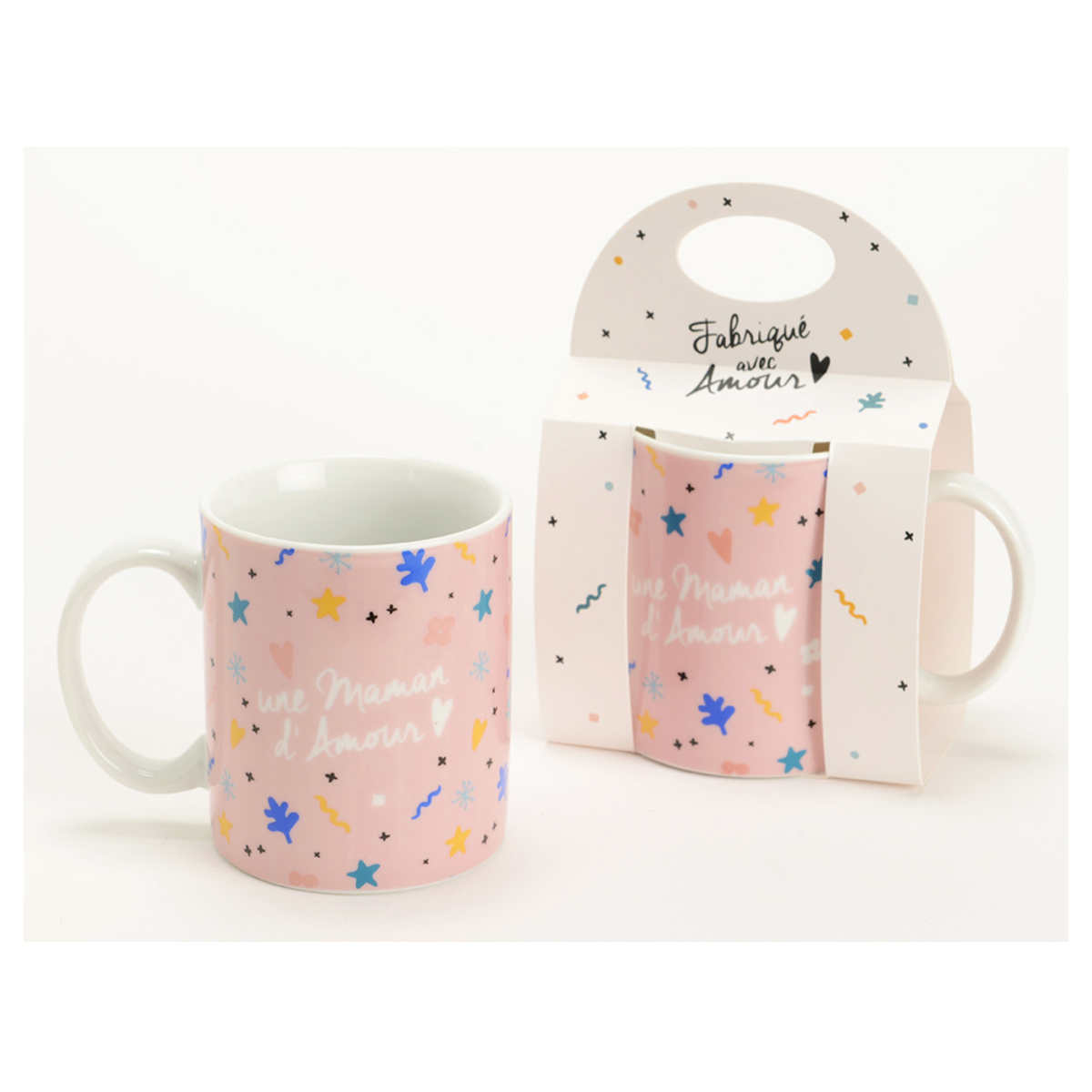 Mug porcelaine \'Messages\' rose (Une Maman d\'Amour !) - 95x80 mm - [Q9571]