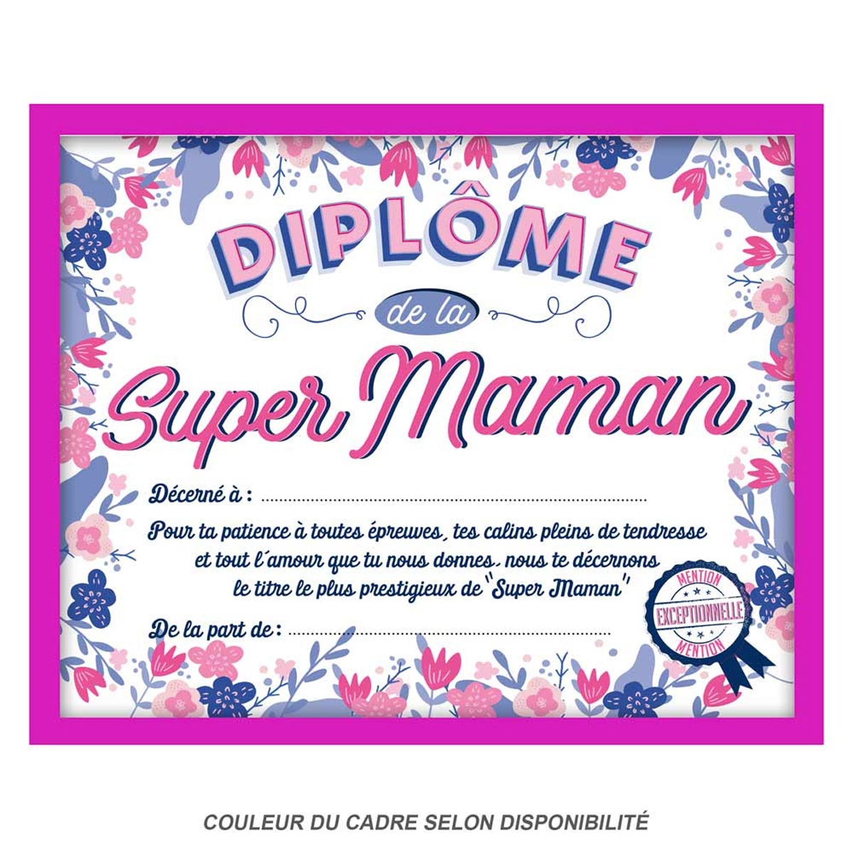 Cadre \'Diplôme de la Super Maman\' rose - 25x20x15 cm - [Q9595]