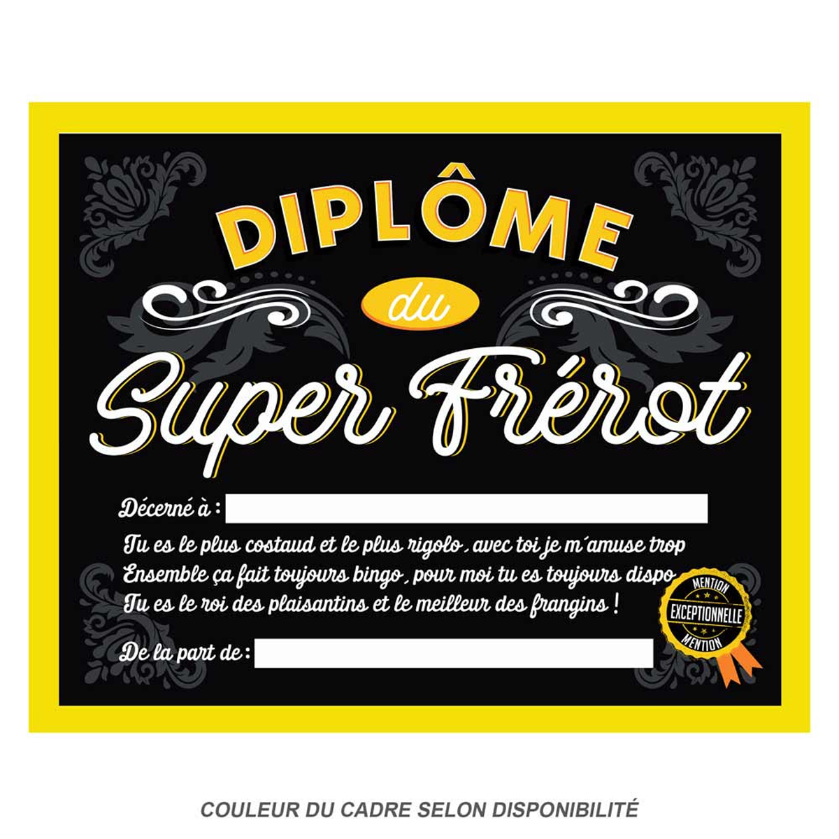 Cadre \'Diplôme du Super Frérot\' noir jaune - 25x20x15 cm - [Q9596]