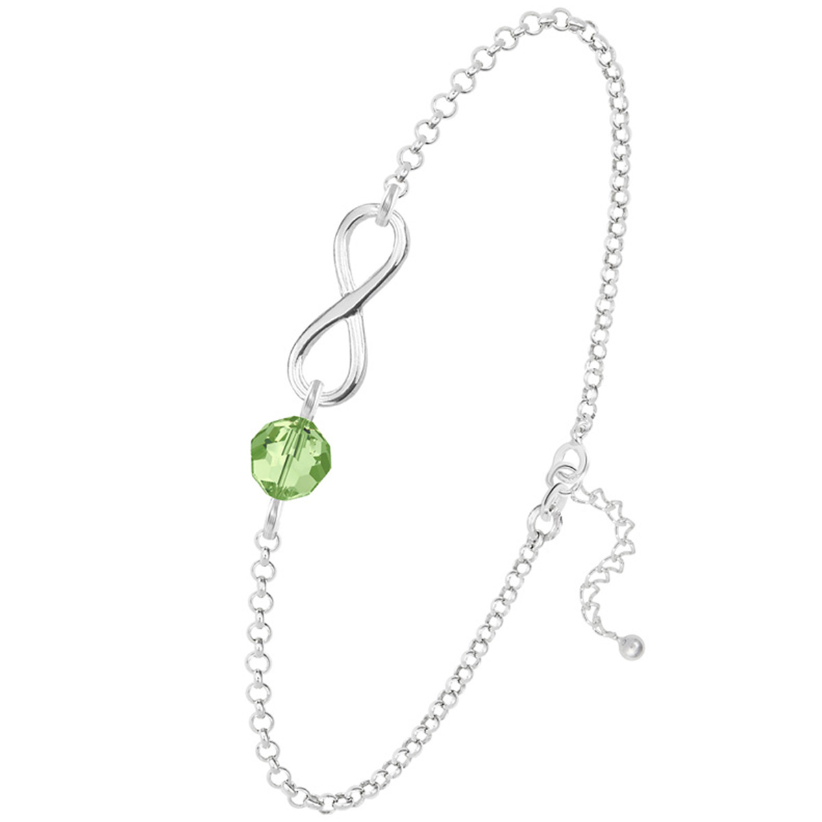 Bracelet argent artisanal \'Infini\' vert péridot argenté - 12x10 mm - [R0968]