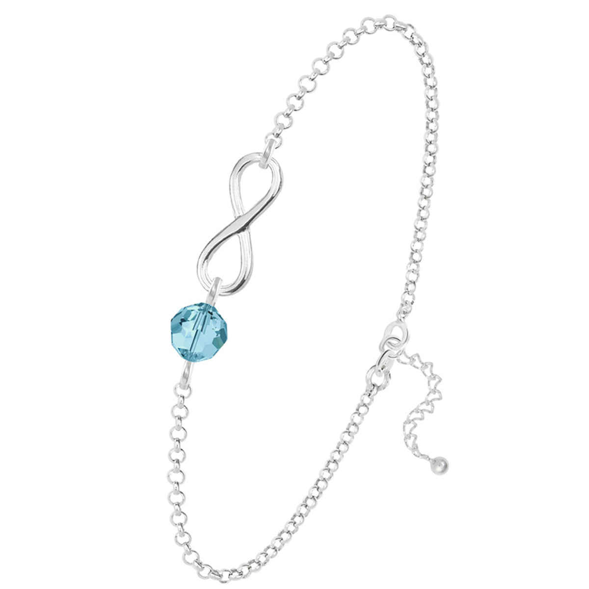 Bracelet argent artisanal \'Infini\' aquamarine argenté - 12x10 mm - [R0969]