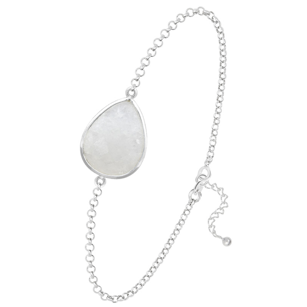 Bracelet argent artisanal \'Mineralia\' jade blanc argenté - 18x14 mm - [R1032]