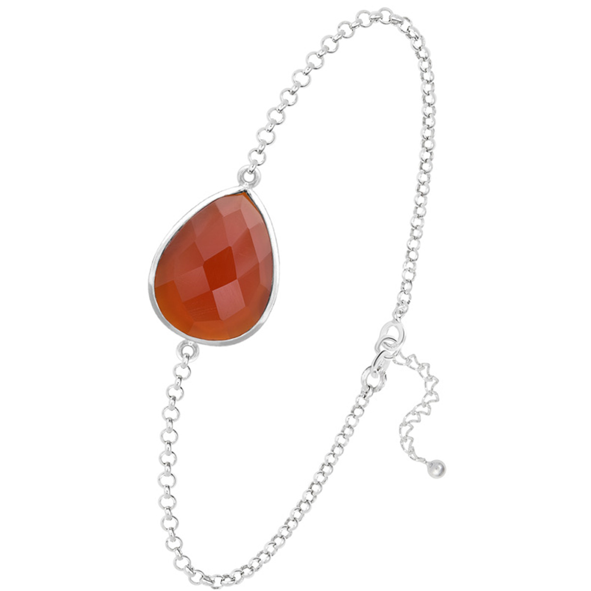 Bracelet argent artisanal \'Mineralia\' agate rouge argenté - 18x14 mm - [R1033]