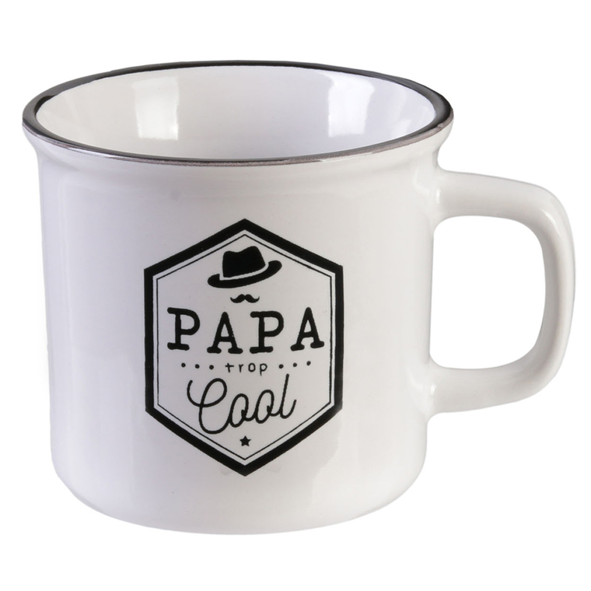 Mug tendresse céramique \'Papa\' noir blanc (Papa trop cool) - 8x9 cm (30 cl) - [R2879]
