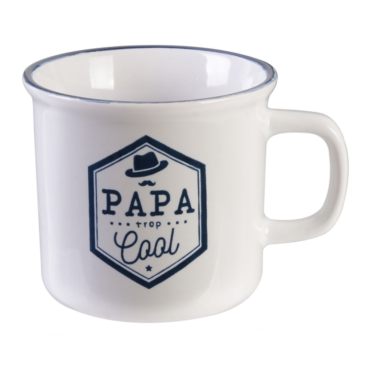 Mug tendresse céramique \'Papa\' bleu blanc (Papa trop cool) - 8x9 cm (30 cl) - [R2882]