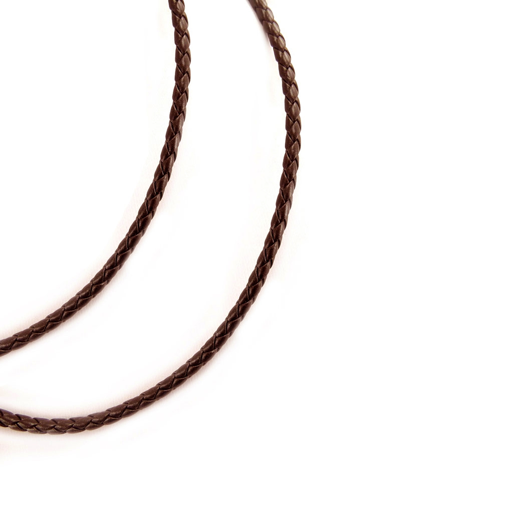 Cordon tressé acier \'Cuir\' marron foncé - 45 cm 4 mm - [R4040]