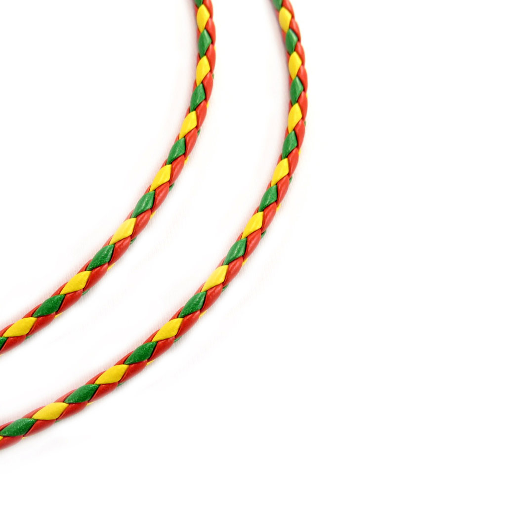 Cordon tressé acier \'Cuir\' orange vert jaune - 45 cm 4 mm - [R4041]