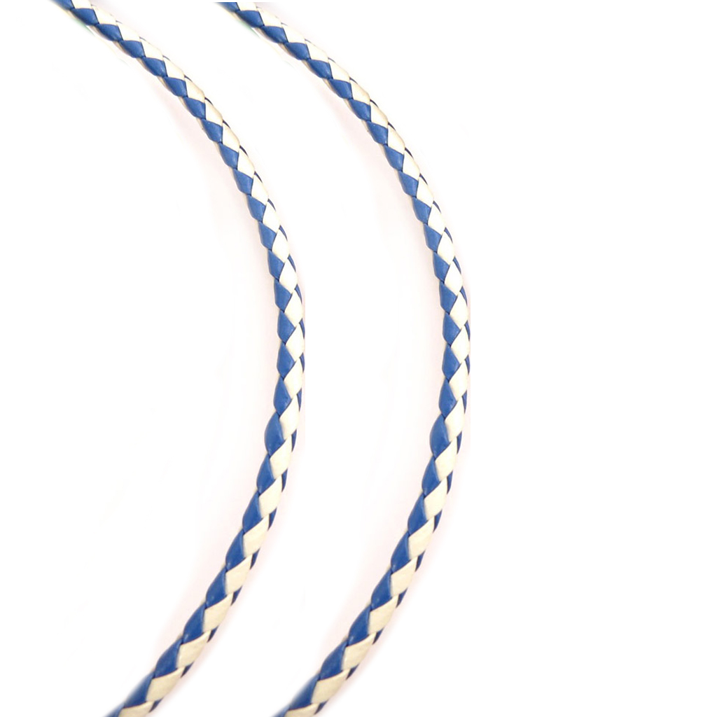 Cordon tressé acier \'Cuir\' bleu blanc - 45 cm 4 mm - [R4047]