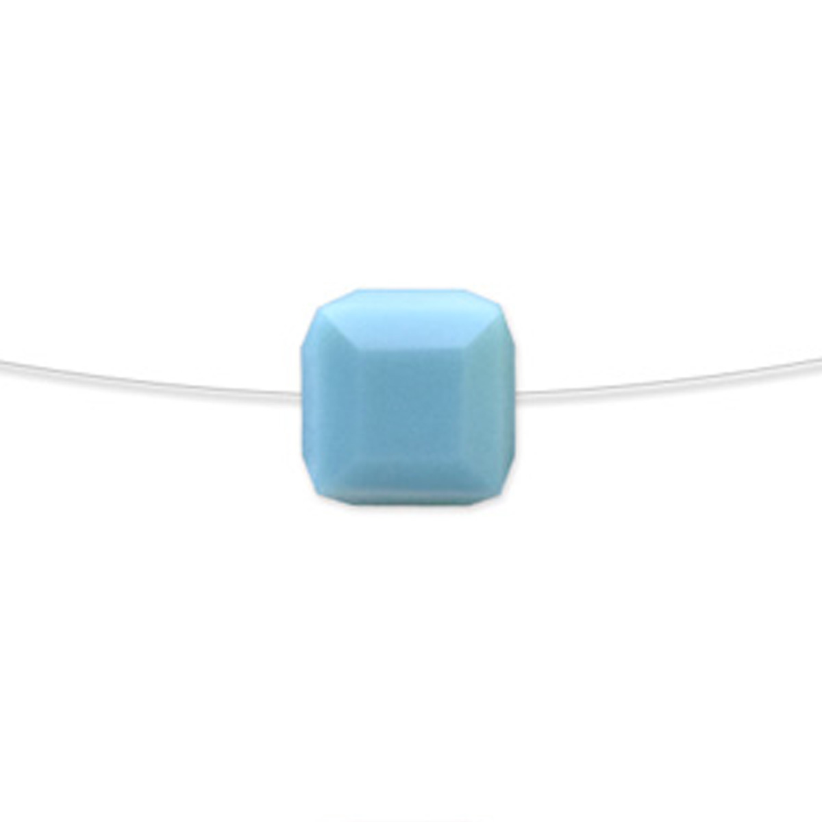 Collier cable argent artisanal \'Sissi\' turquoise argenté (cube) - 6 mm - [R5889]