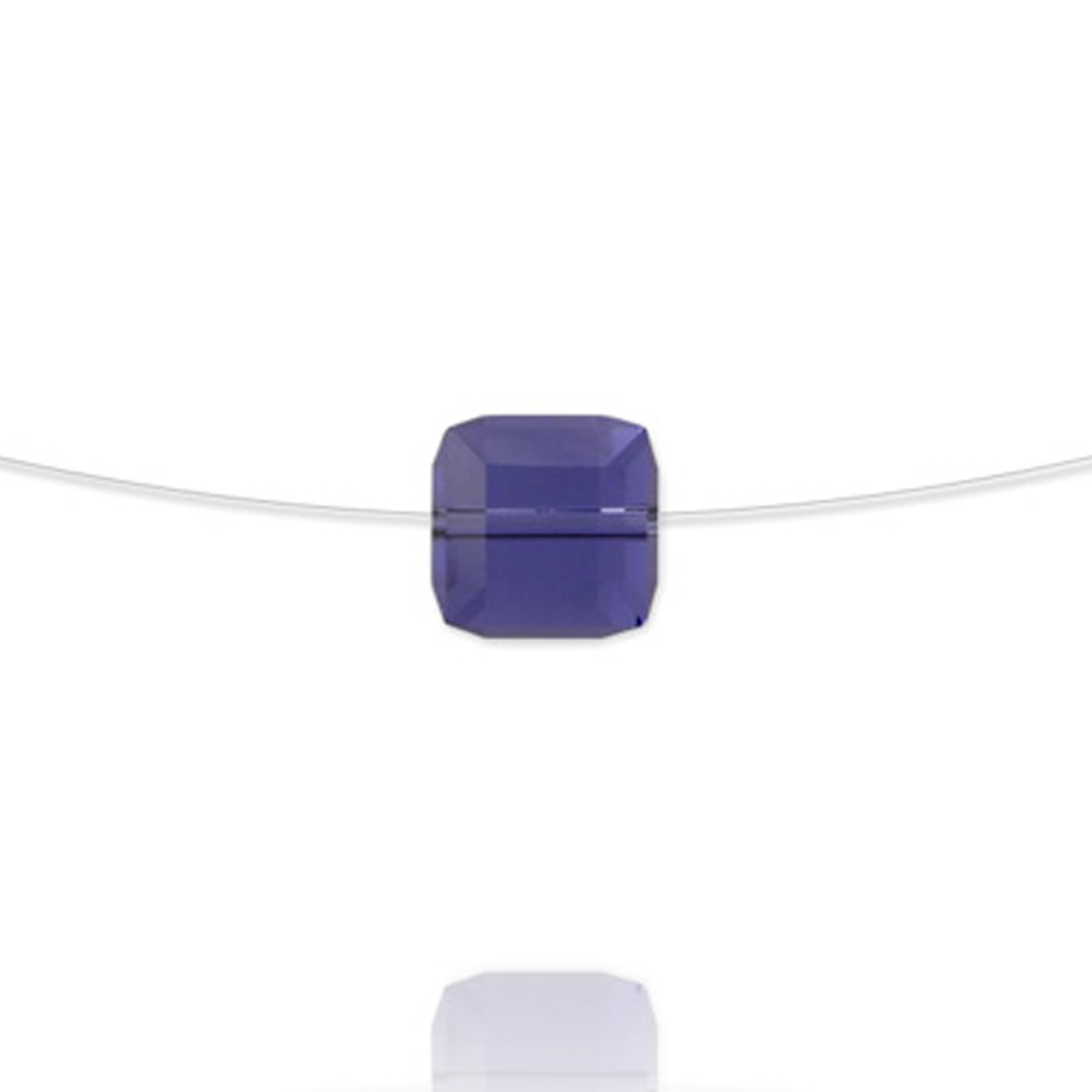 Collier cable argent artisanal \'Sissi\' violet tanzanite argenté (cube) - 6 mm - [R5892]