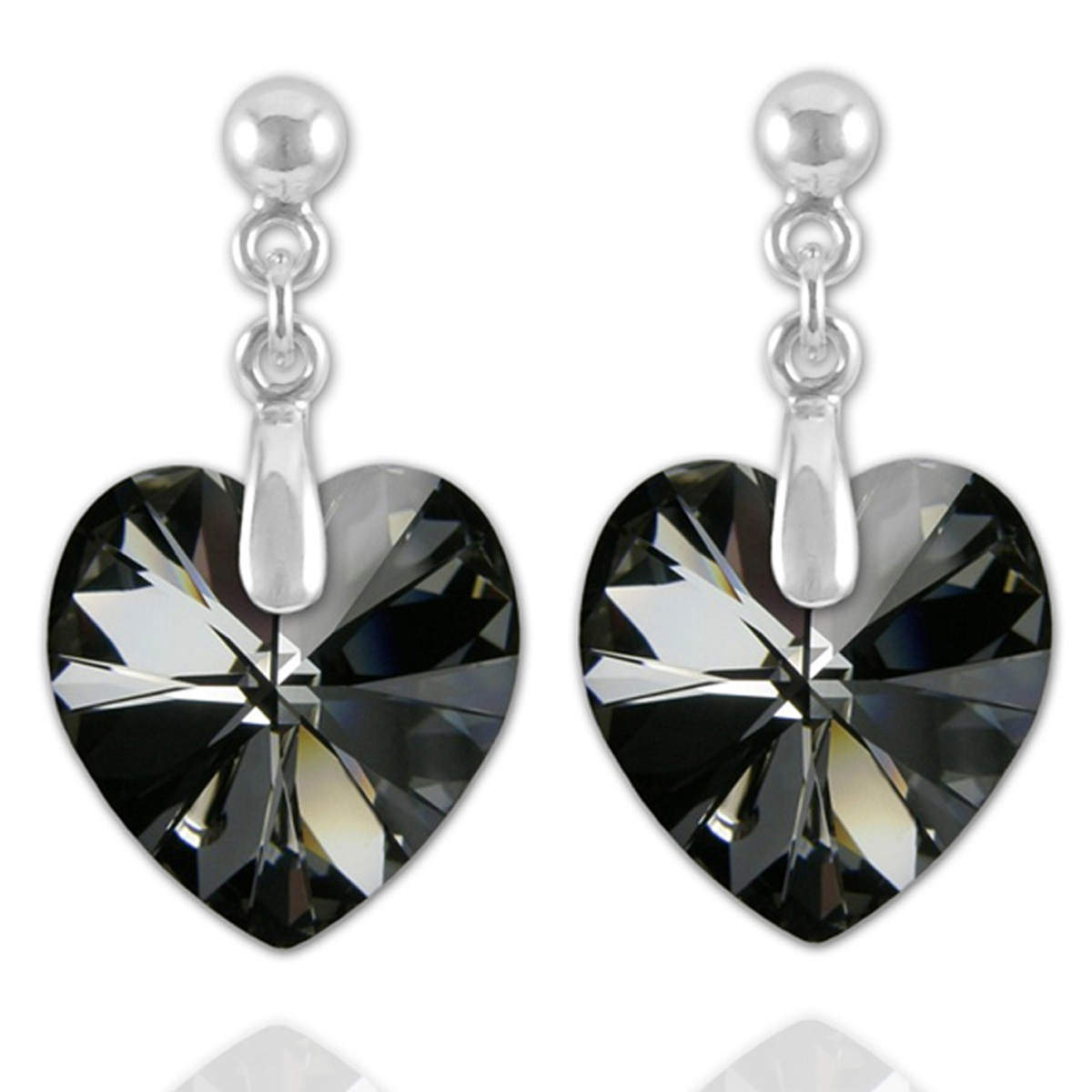 Boucles d\'oreilles argent artisanales \'Love\' gris silver night argenté - 30x18 mm (coeur) - [R5897]