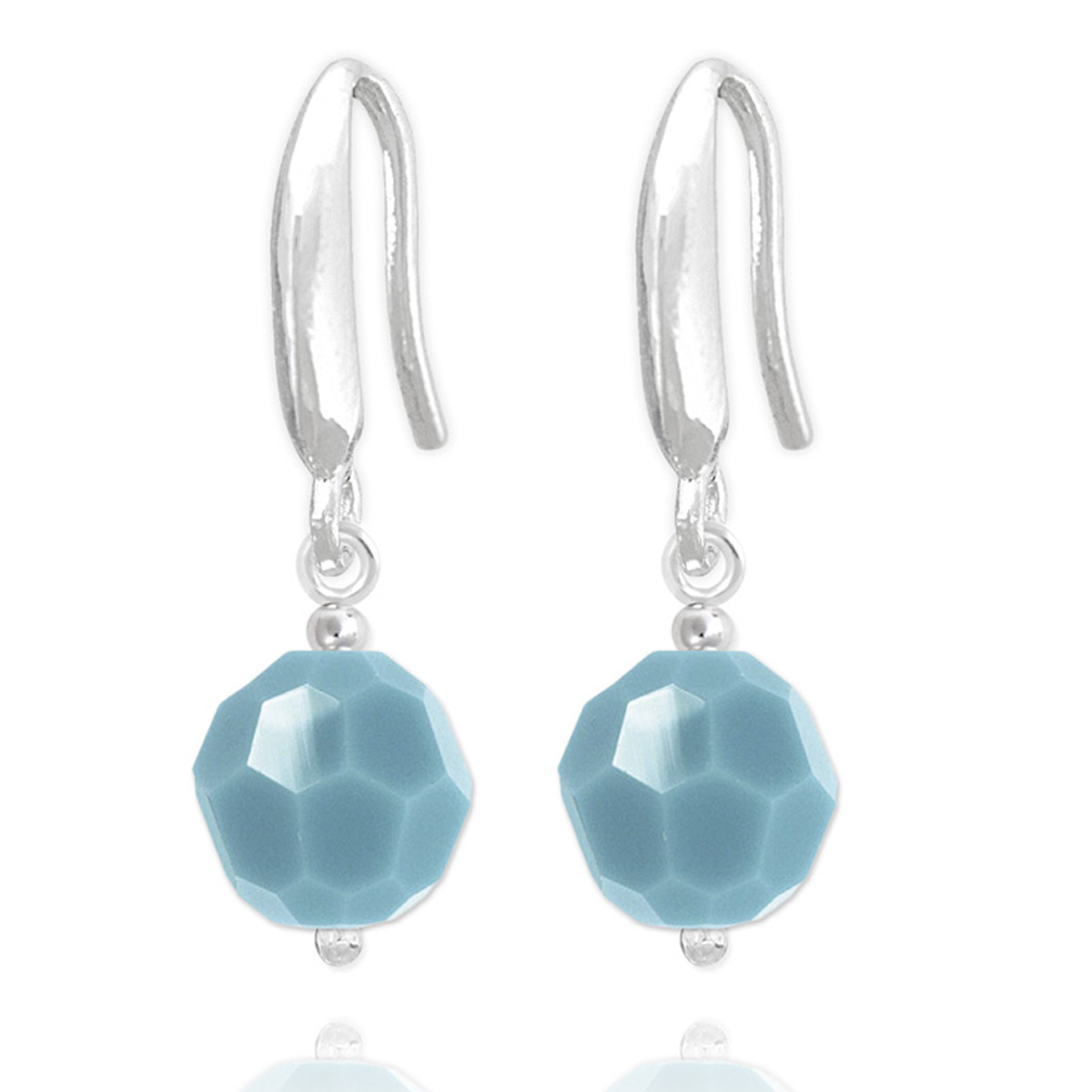 Boucles d\'oreilles argent artisanales \'Sissi\' turquoise argenté - 8 mm - [R5916]
