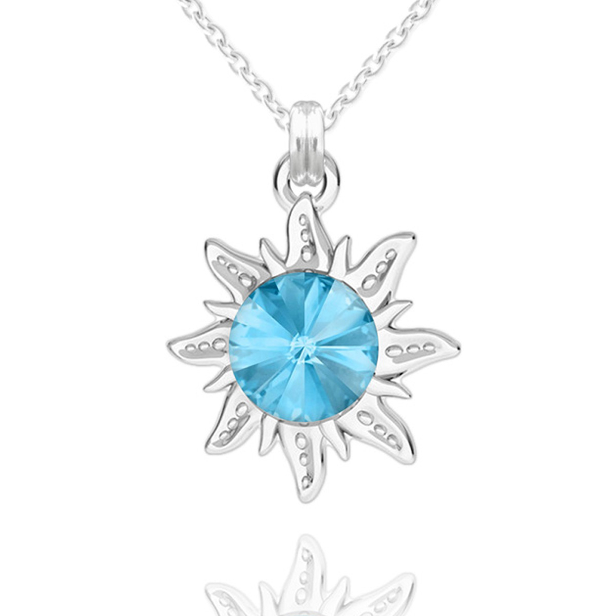 Collier argent artisanal \'Soleil\' aquamarine argenté - 13 mm - [R5919]