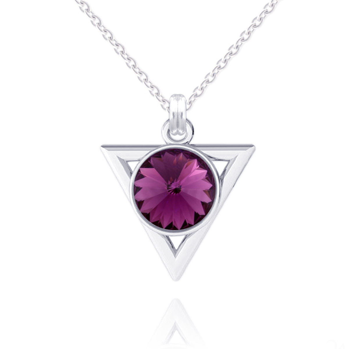 Collier argent artisanal \'Sissi\' violet améthyste argenté - 15x13 mm - [R5924]
