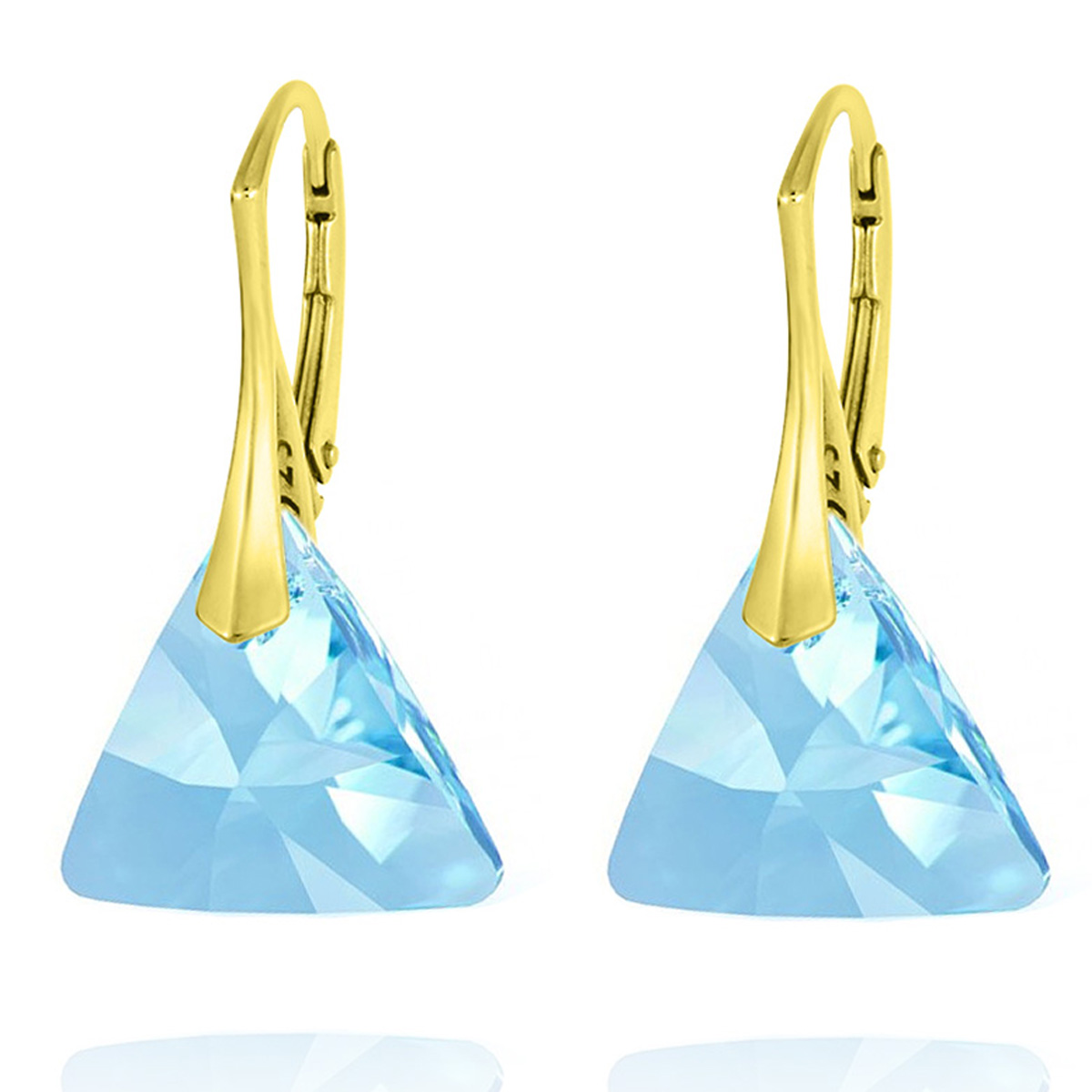 Dormeuses argent artisanales \'Sissi\' aquamarine doré - 15x15 mm (triangle) - [R5927]