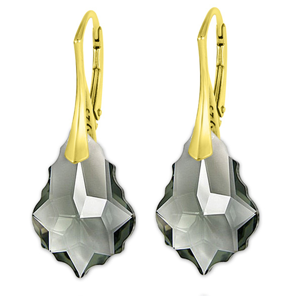 Dormeuses argent artisanales \'Sissi\' gris black diamond doré - 23x15 mm - [R5932]
