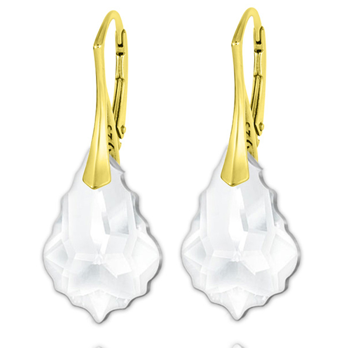 Dormeuses argent artisanales \'Sissi\' blanc cristal doré - 23x15 mm - [R5935]