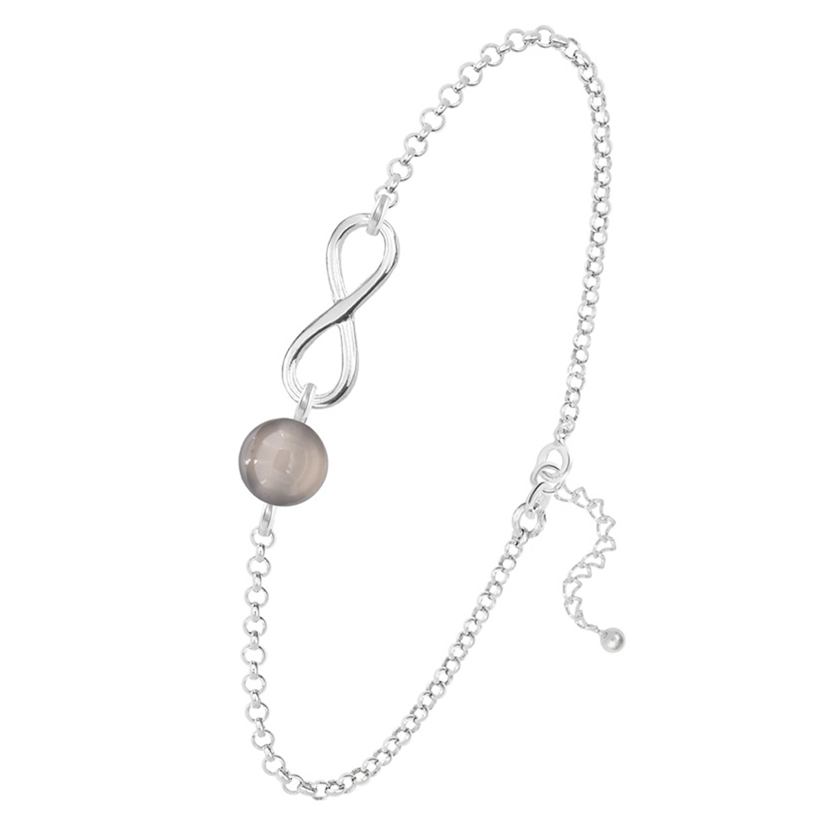 Bracelet argent artisanal \'Infini\' agate grise argenté - 12x10 mm - [R5961]