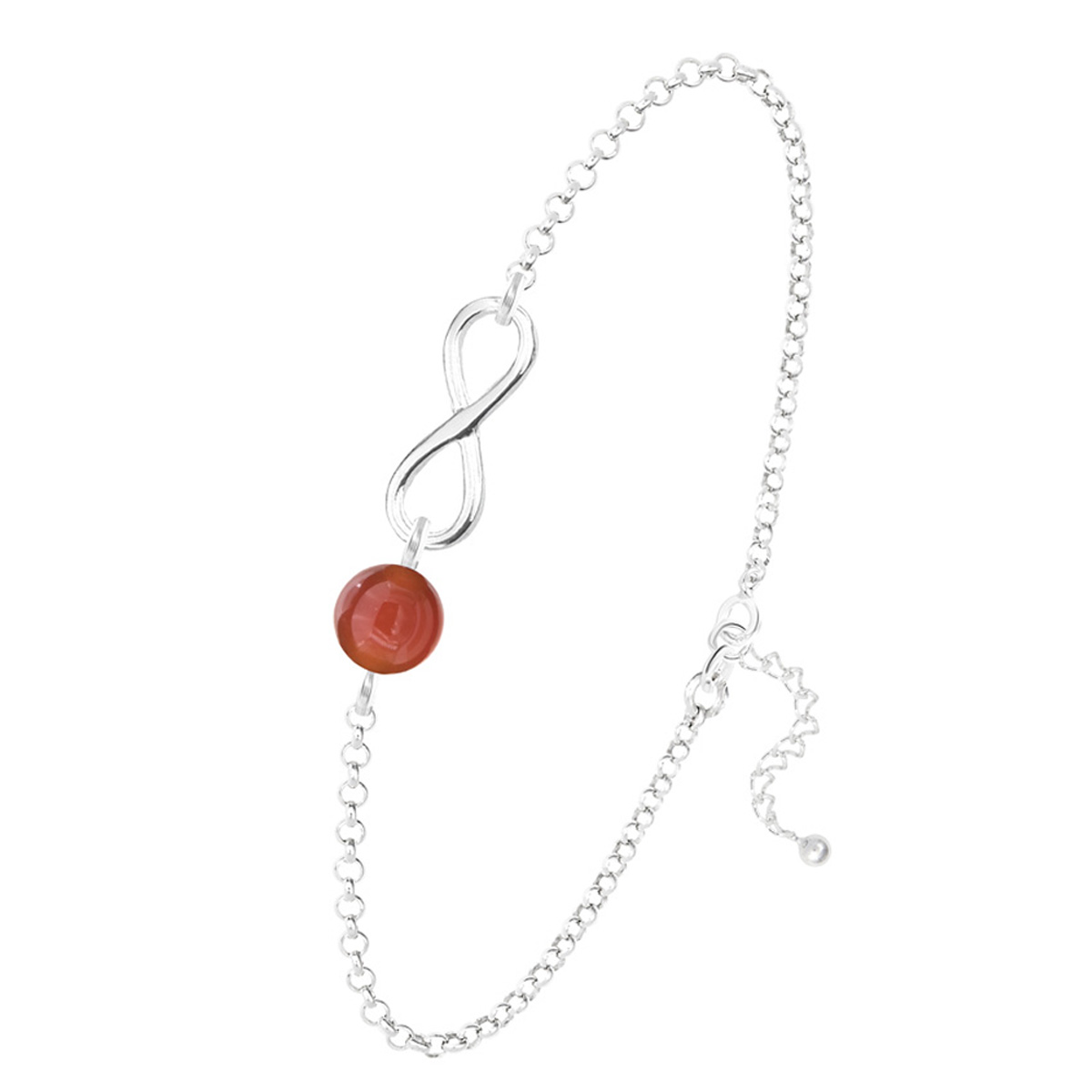 Bracelet argent artisanal \'Infini\' agate rouge argenté - 12x10 mm - [R5965]