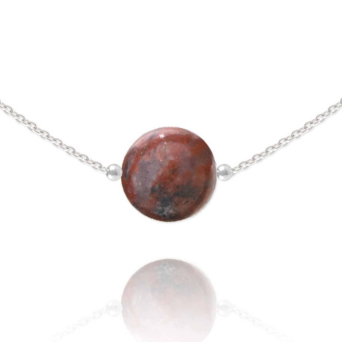 Collier argent artisanal \'Mineralia\' jaspe rouge argenté - 10 mm - [R5967]