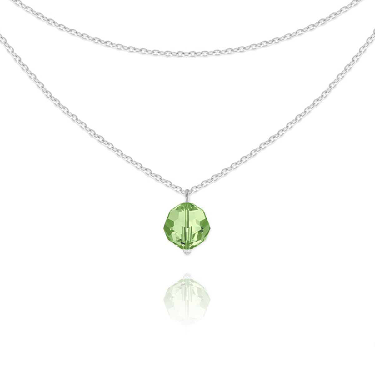 Collier argent artisanal \'Sissi\' vert péridot argenté - 38 et 40 cm, 8 mm - [R5973]