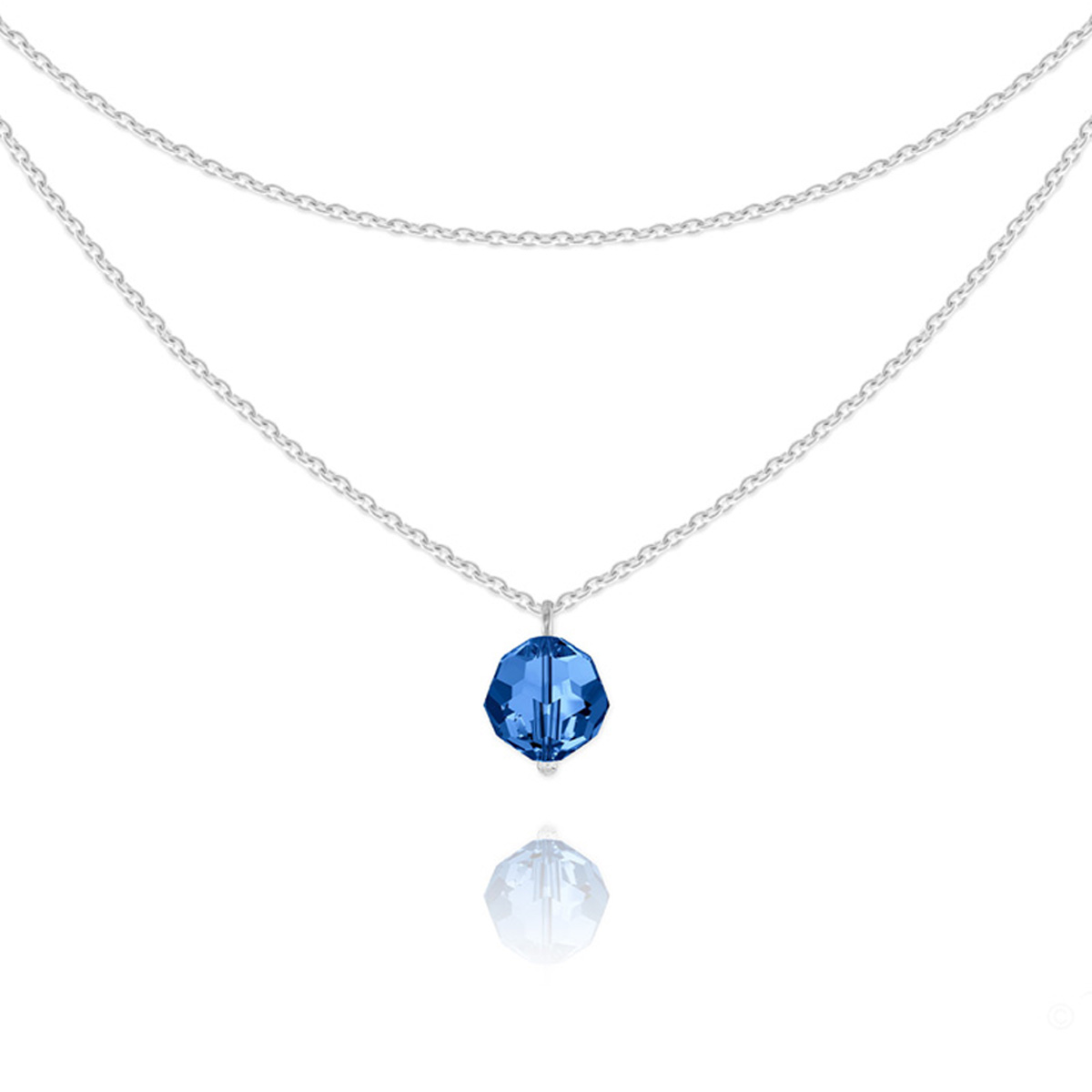 Collier argent artisanal \'Sissi\' bleu capri argenté - 38 et 40 cm, 8 mm - [R5974]