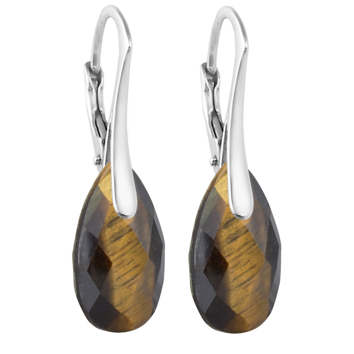 Dormeuses argent artisanales \'Mineralia\' oeil de tigre argenté - 15x10 mm - [R5988]