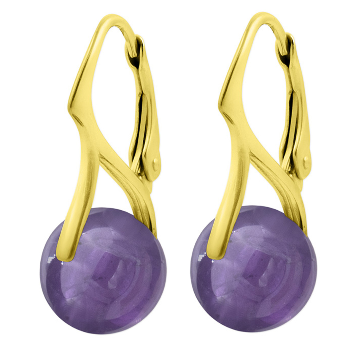Dormeuses argent artisanales \'Mineralia\' améthyste doré - 10 mm - [R5996]