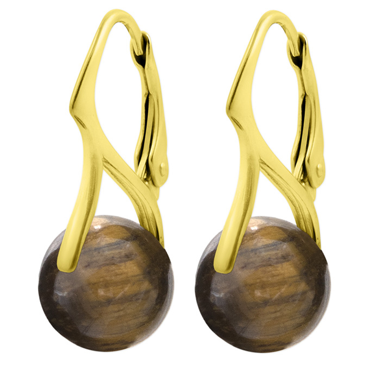 Dormeuses argent artisanales \'Mineralia\' oeil de tigre doré - 10 mm - [R6000]