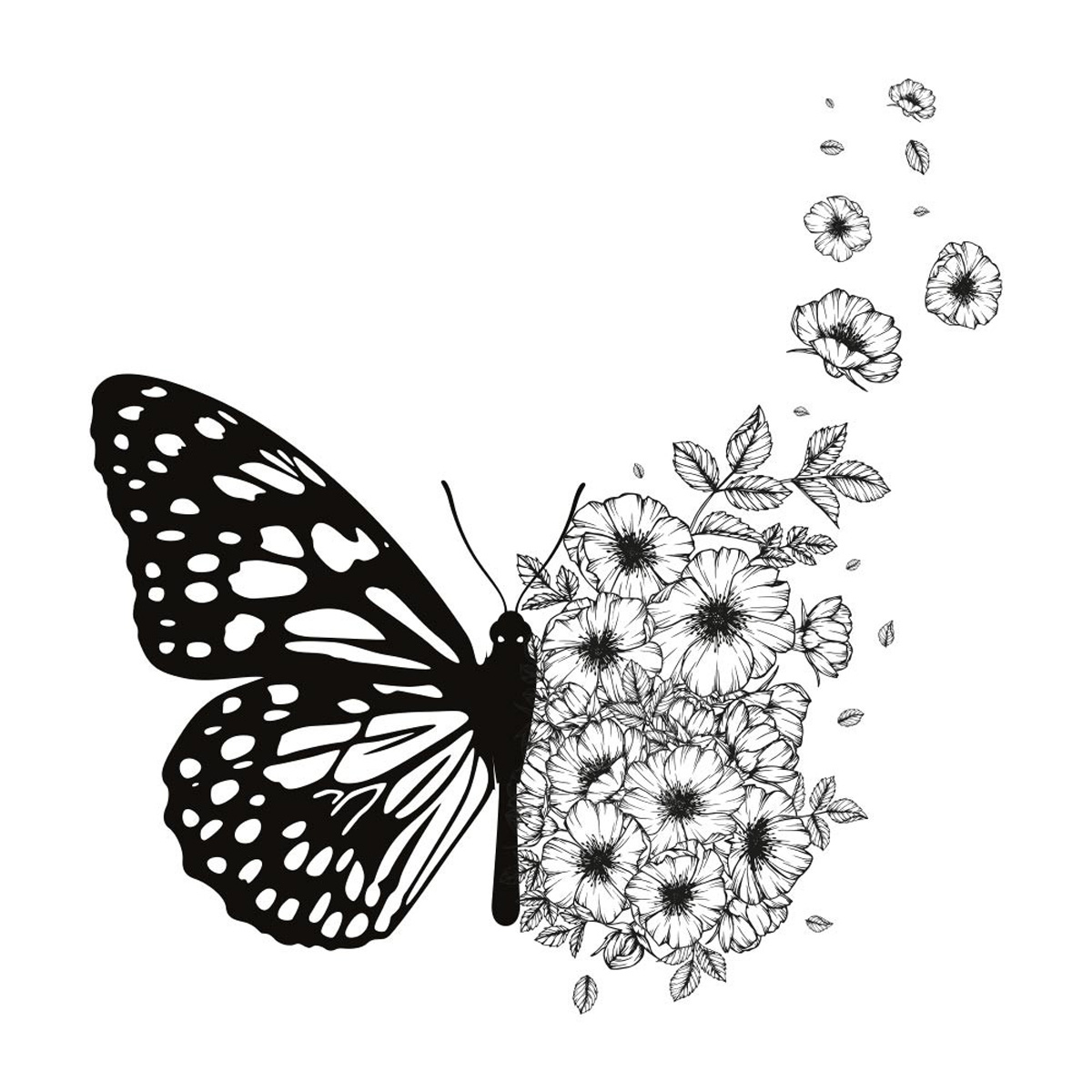 Planche de stickers \'Papillon Fleurs\' - 20x70 cm - [R6019]
