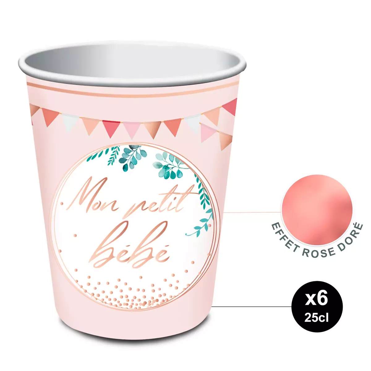 les trésors de lily 6 gobelets carton 'Baby Shower' rose (mon petit bébé) 85x75 mm (25 cl) [A1527]