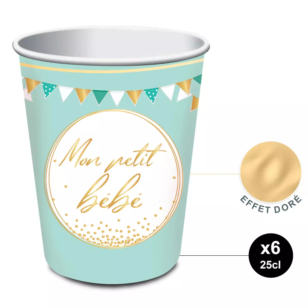 les trésors de lily 6 gobelets carton 'Baby Shower' vert (mon petit bébé) 85x75 mm (25 cl) [A1528]