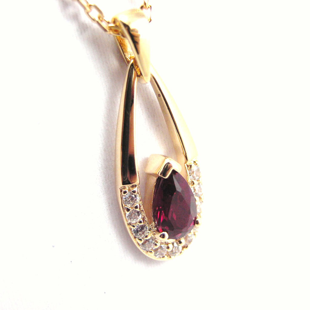 Collier Plaqué Or \'Scarlett\' rubis - 24x10 mm - [F7136]