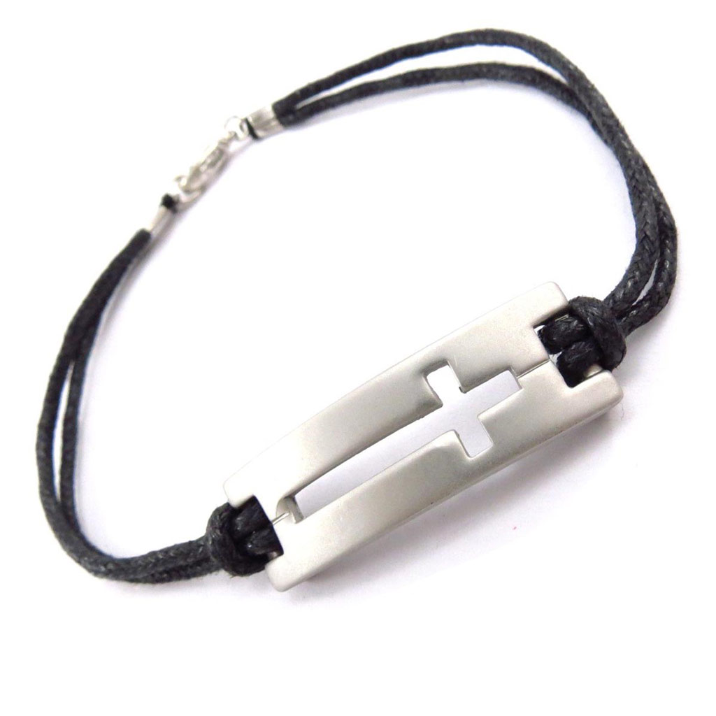 Bracelet créateur \'Croix\' noir argenté - [J6846]