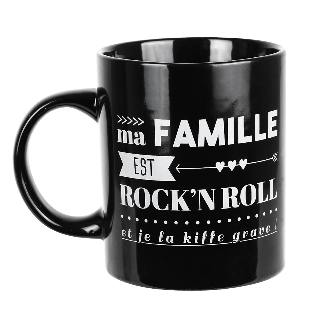 Mug céramique \'Messages\' noir (Ma famille est Rock\'n Roll et je la kiffe grave !) - 30 cl - [Q0769]