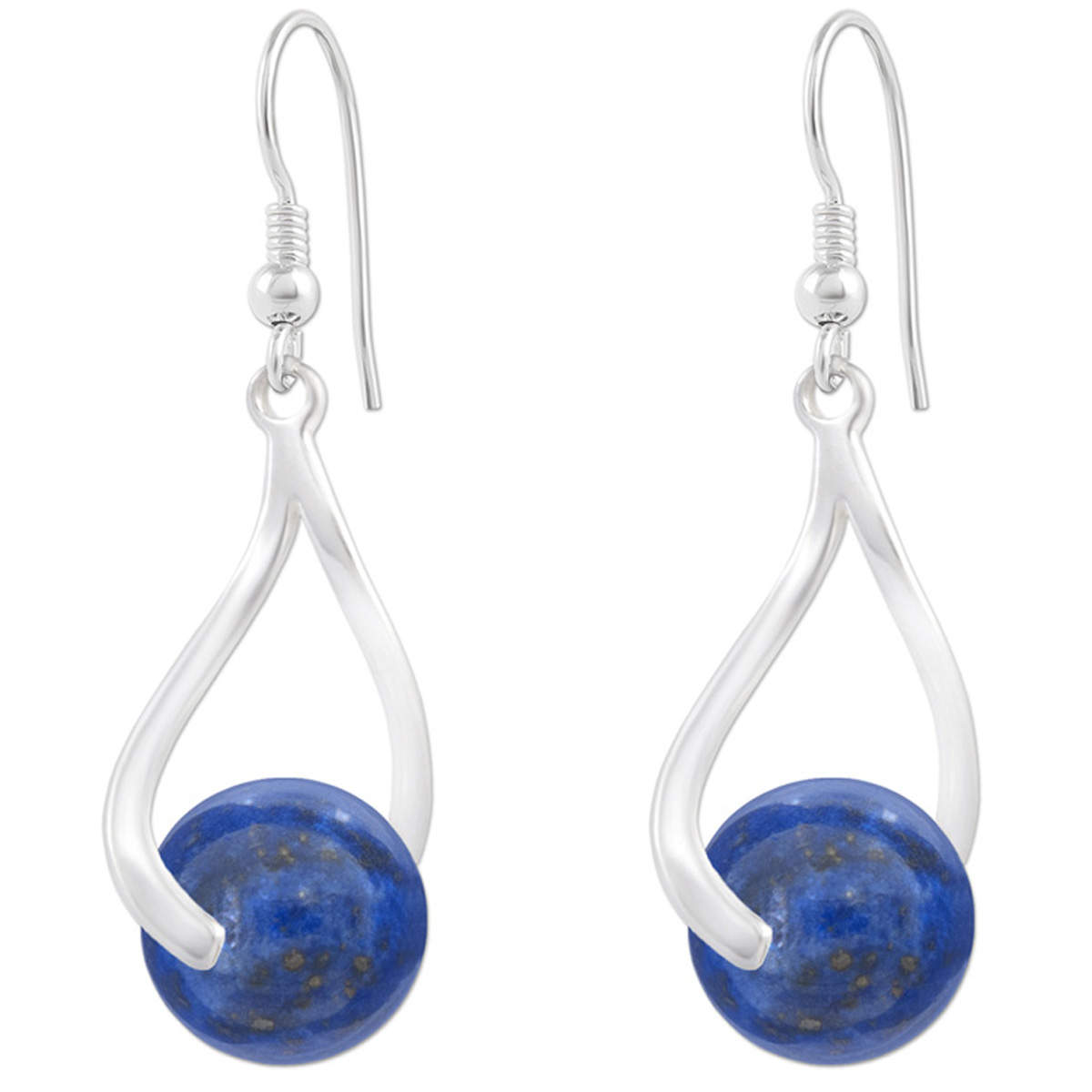 Boucles d\'oreilles argent artisanales \'Mineralia\' lapis lazuli argenté - 25x10 mm - [Q4210]