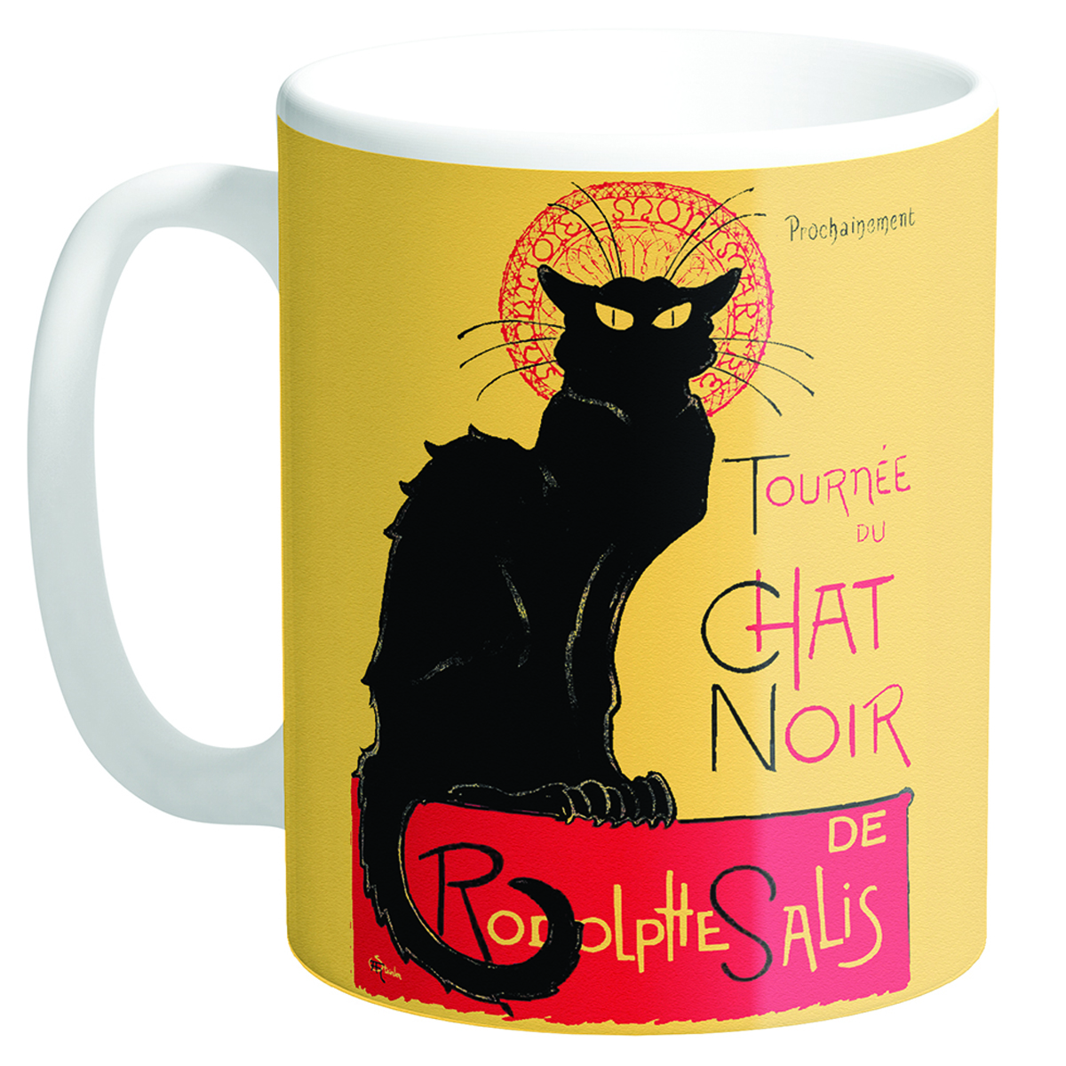 Mug céramique \'Chat Noir de Rodolphe Salis\' jaune noir rouge - 95x8 cm - [Q8329]