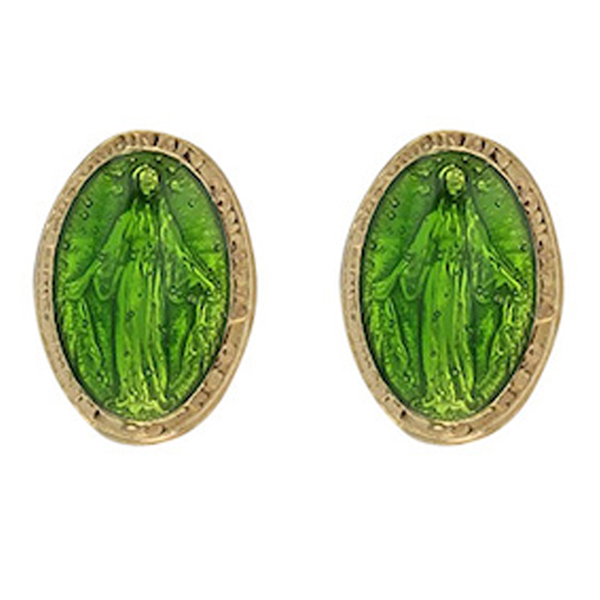 Boucles artisanales Argent \'Vierge Marie\' vert doré - 10x7 mm - [R6032]
