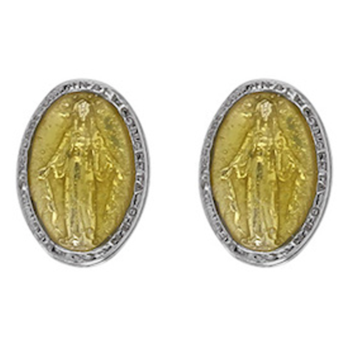 Boucles artisanales Argent \'Vierge Marie\' jaune argenté (rhodié) - 10x7 mm - [R6034]