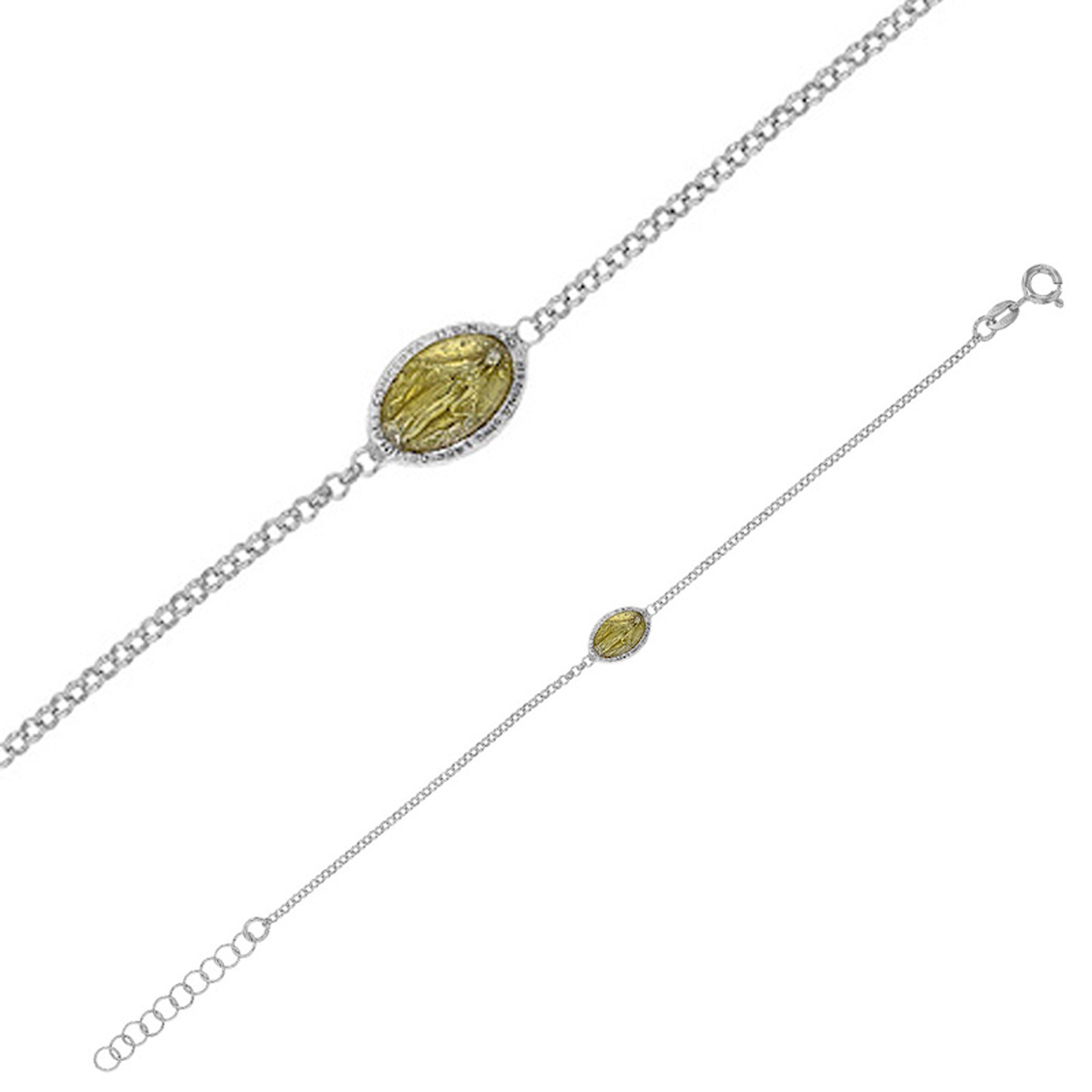Bracelet Argent artisanal \'Vierge Marie\' jaune argenté (rhodié) - 10x7 mm - [R6037]