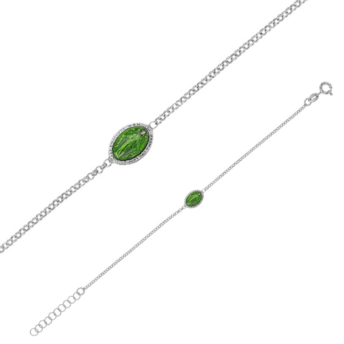 Bracelet Argent artisanal \'Vierge Marie\' vert argenté (rhodié) - 10x7 mm - [R6038]