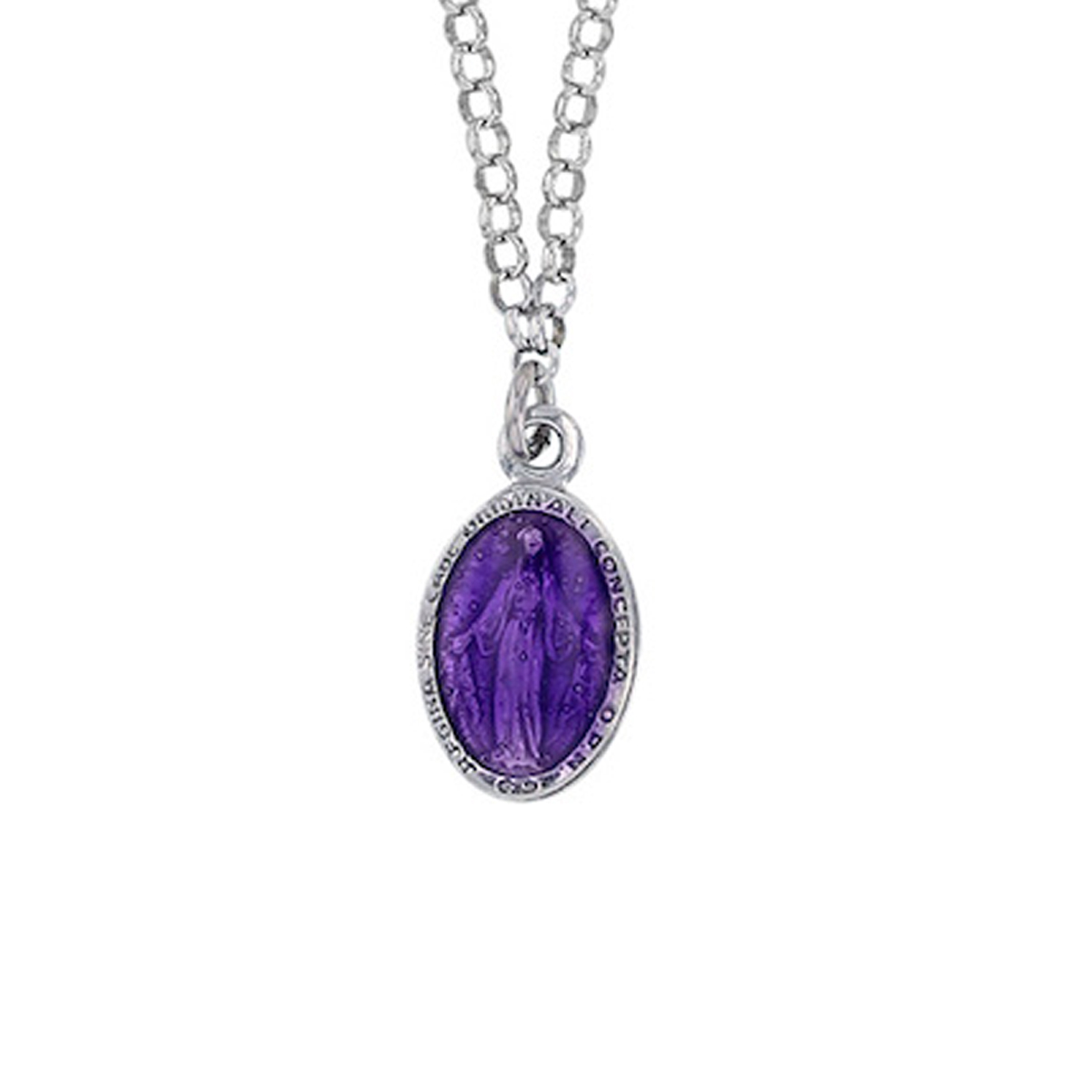 Collier Argent artisanal \'Vierge Marie\' violet argenté (rhodié) - 10x7 mm - [R6041]